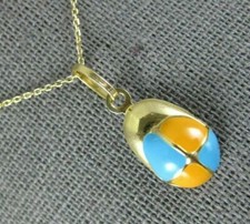 ESTATE ORANGE & BLUE ENAMEL 14K YELLOW GOLD BASEBALL CAP CHARM PENDANT 25226