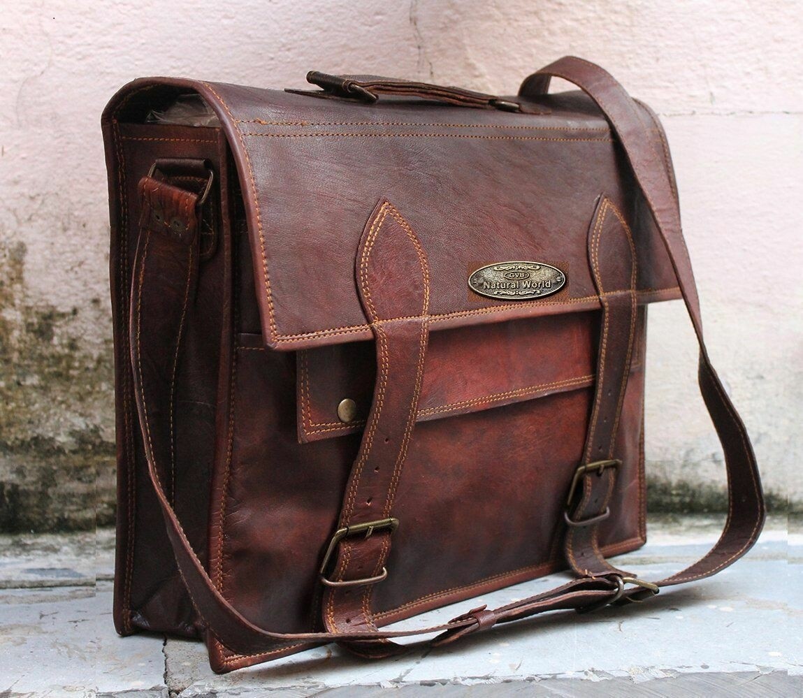 17" Men Gift For Men's Business Leather Shoulder Messenger Bag Laptop Satchel