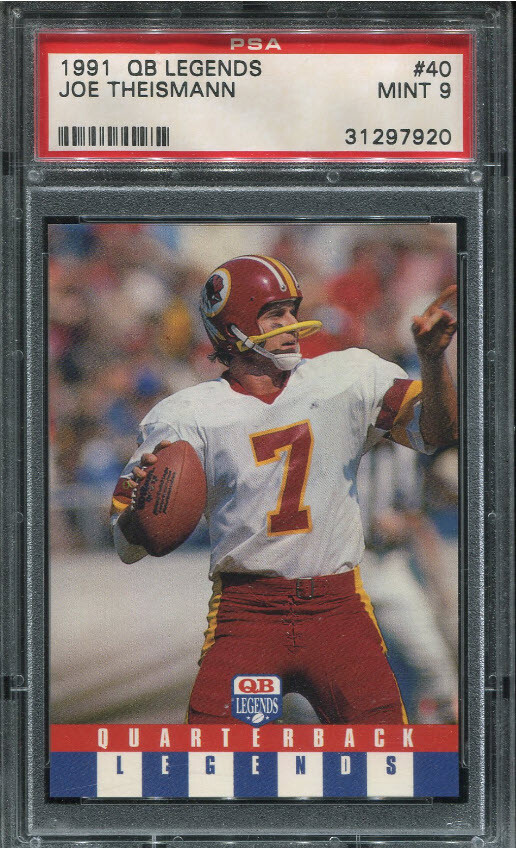 PSA 9 MINT 1991 QB LEGENDS JOE THEISMANN #40 REDSKINS 97920 HOF B148