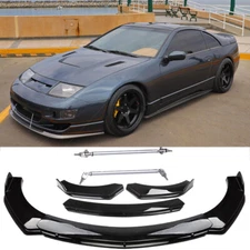 Black Front Bumper Chin Lip Splitter Spoiler + Strut Rods For Nissan 300ZX 370Z