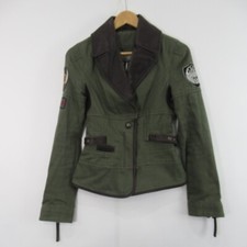 Rock & Republic Jacket Uk Xs Fitted Military Green Canvas Leather Trim Women's