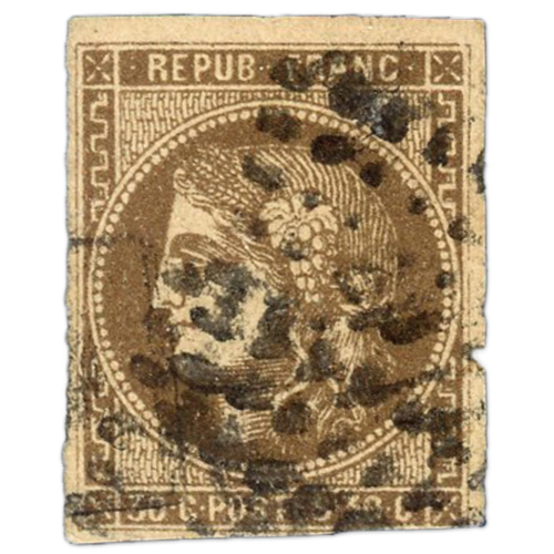 FRANCE N°47 TYPE CERES 30c BROWN, STAMP OBLITERATED AND SIGNED BALVES - 1870 - Picture 1 of 2