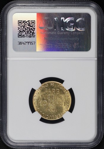 1963 Germany Frankfurt 100th Anniversary of Hoechst AG 8g Gold Medal NGC MS-64 - Picture 2 of 2