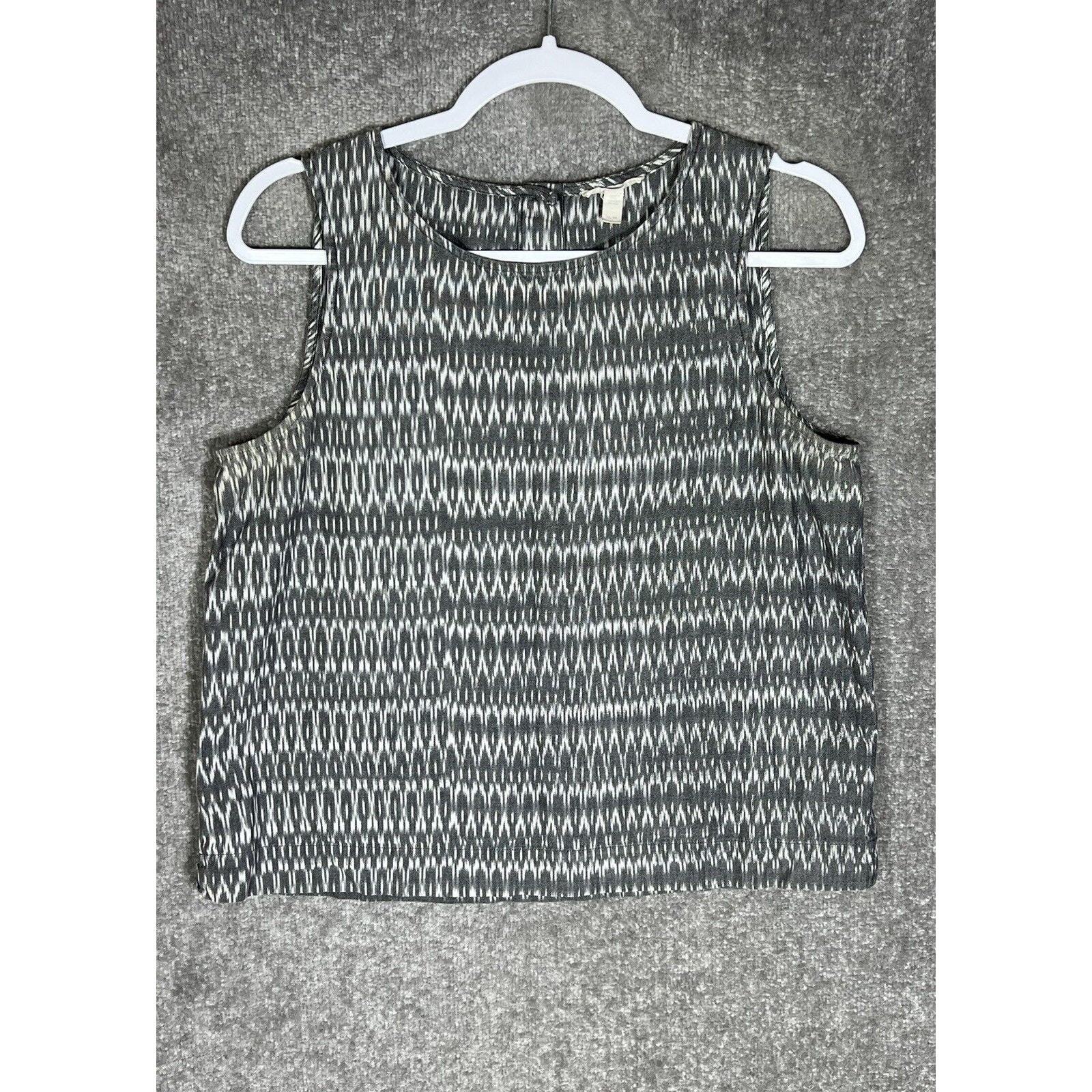 Eileen Fisher Tank Top Womens Size Medium Gray Ikat Print Organic