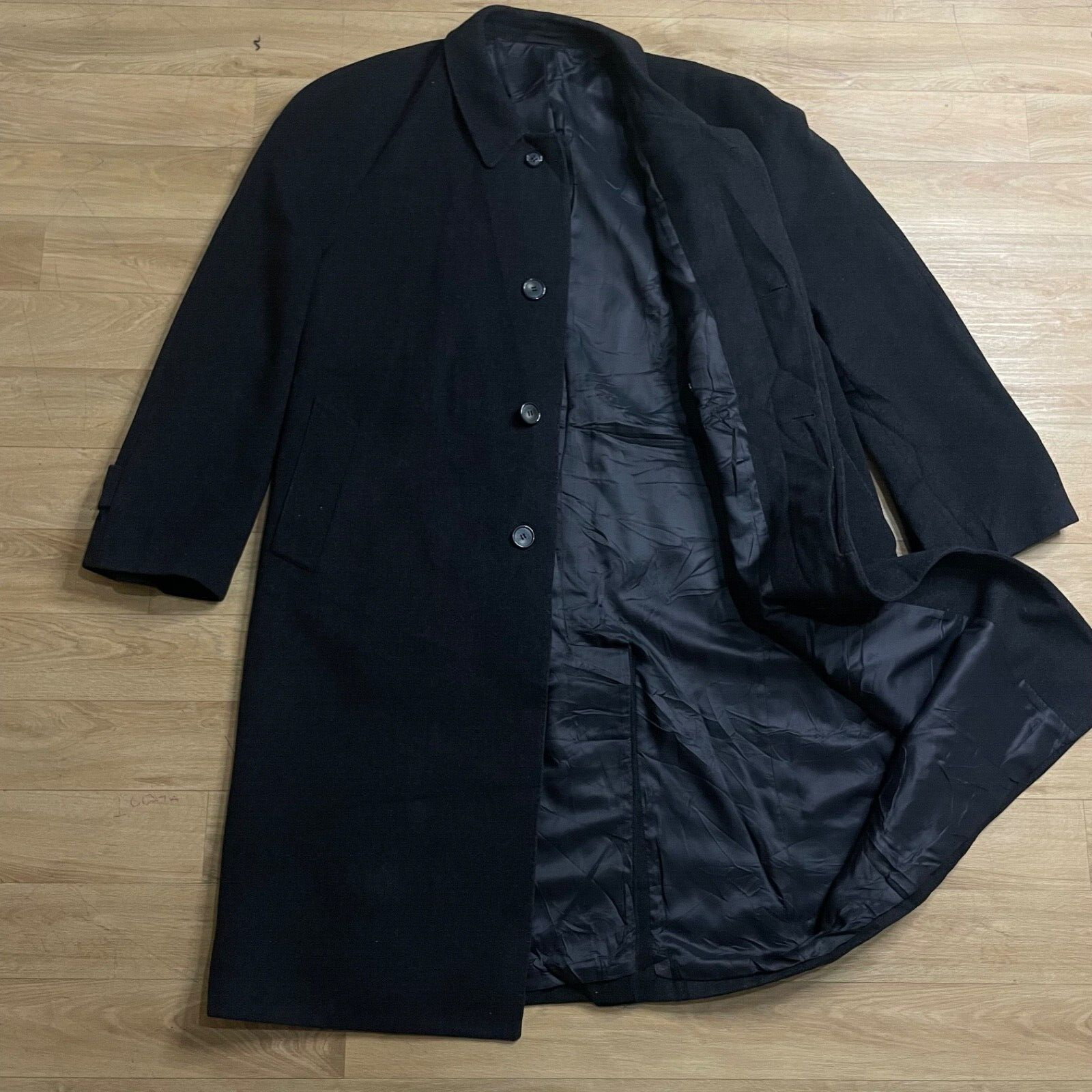 Vintage Yves Saint Laurent YSL trench cappotto CASHMERE lana NERO uomo taglia 2XL