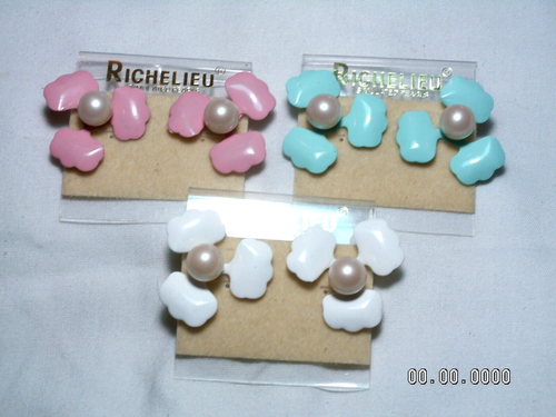 Trois (3) Paire Vintage Richelieu Faux Perles, Émail Fleur Percé Boucles - Photo 8 sur 8
