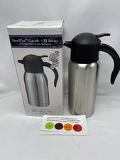Service Ideas Stainless Steel Push Button Lid Glass Insulated 1 Liter SJ10SS NIB