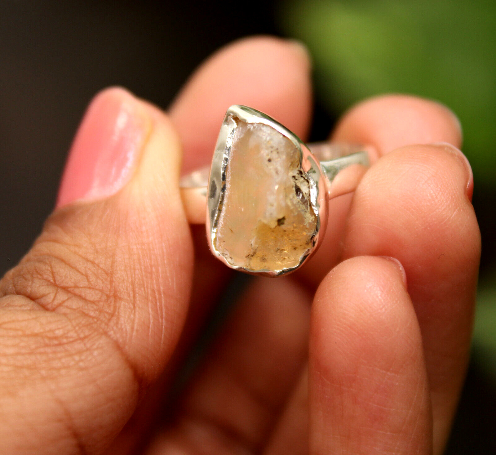 925 Sterling Silver Natural Rare Ethiopian Opal Rough Gemstone Ring Size US-7.5 image 2