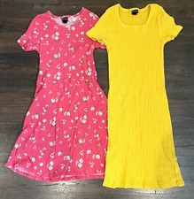 Girls Target Art Class Y2K Pink Yellow Short Sleeve Dress Lot L Large 10 12