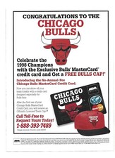 Mastercard NBA champions CHICAGO BULLS w/ free hat offer Vintage Print Ad 1998