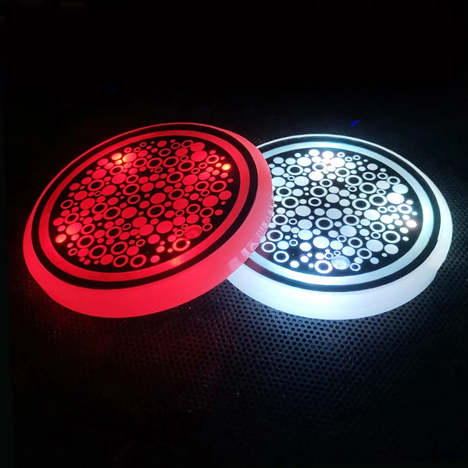 RGB LED Car Cup Holder Light Mat Pad Drink Coasters Atmosphere Lamps Accessories - Image 3 of 4