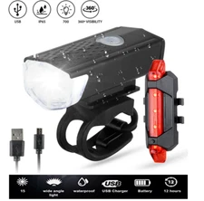 USB Rechargeable Bike Lights Rear Front Hazard Waterproof LED Front & Rear Light