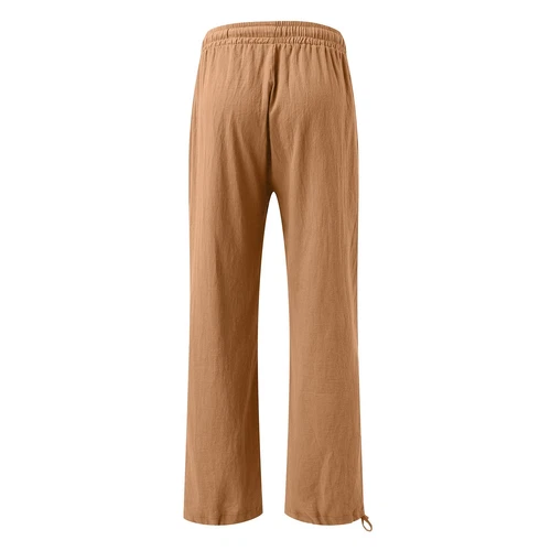 Women Loose High Waist Drawstring Cotton Linen Wide Leg Long Pants With Pockets - Picture 11 of 44