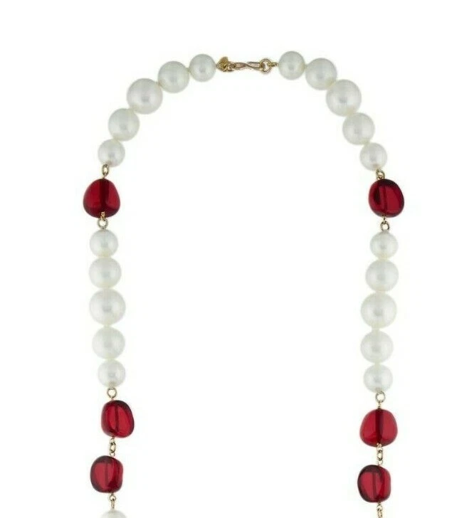 Colar Kenneth Jay LANE KJL pérola vermelha Gripoix contas de resina grande vintage 44 pol. - Imagem 4 de 4