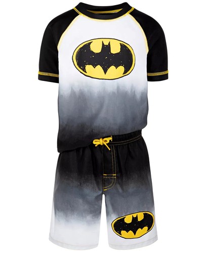Batman Swimsuit Swim Trunks Rash Guard Shirt Set 2T 3T 4T Toddler Boys DC Comi - Picture 2 of 9