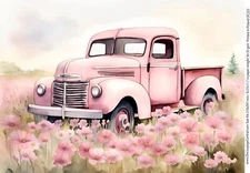 The Pink Truck | Rice Paper | A4 8.3" x 11.7" | Paper for Decoupage