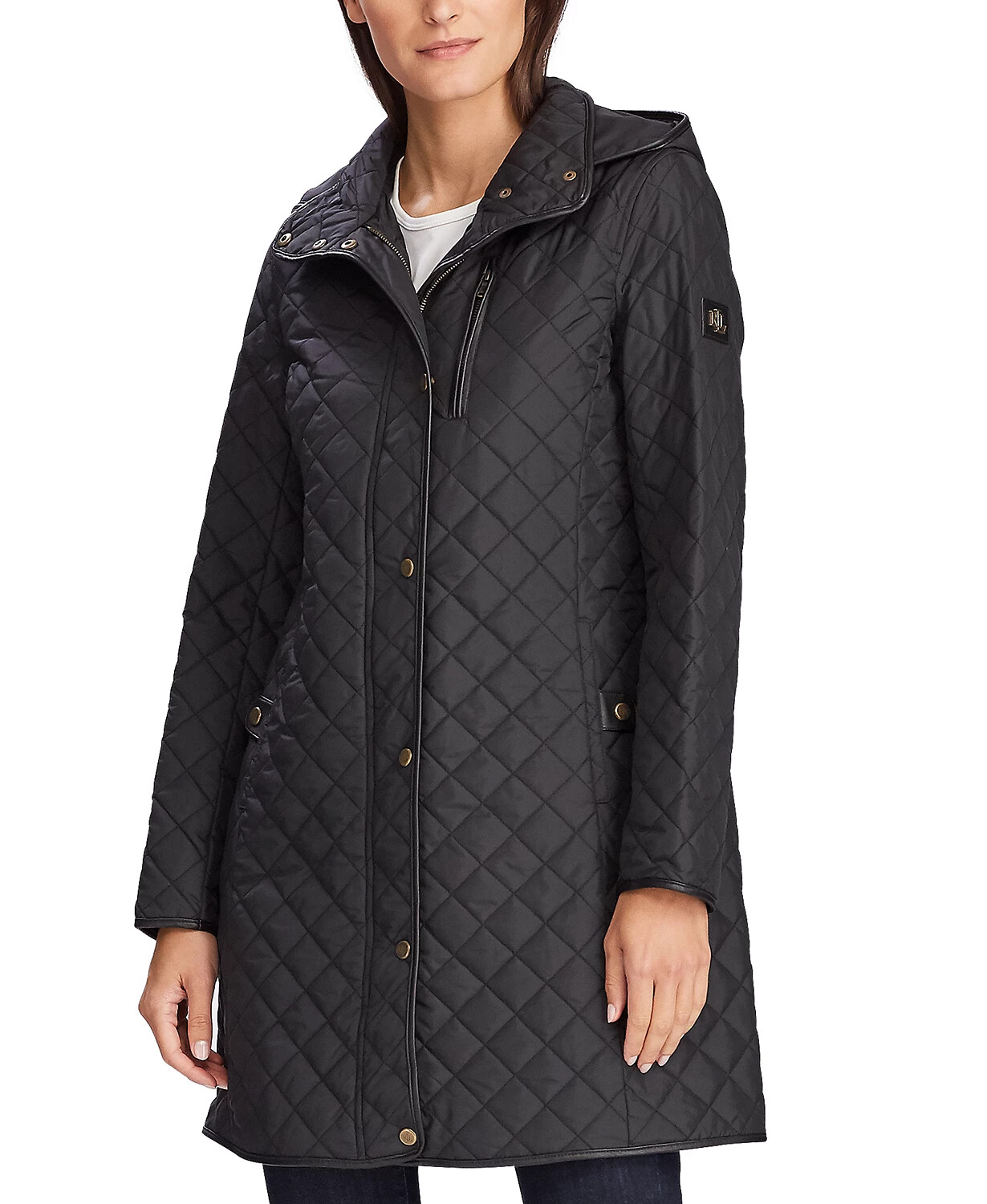 Petite Faux-Suede-Trim Quilted Coat 