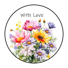 30 WITH LOVE FLORAL ENVELOPE SEALS STICKERS LABELS TAGS 1.5" ROUND WILDFLOWERS
