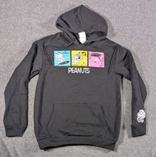 Peanuts Comic Strip Black Hoodie Snoopy Woodstock Adult Size Small NWT