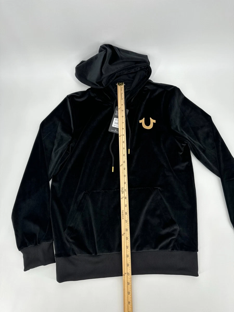 True Religion Menu0026#039;s Jet Black Gold Velour Logo TR Hoodie Jacket Size  Small $119 | eBay