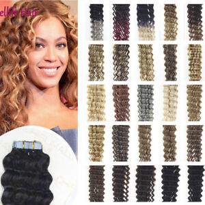 45cm Gelockt Tape In On Hair Extensions Echthaar Haarverlangerung Tape Hair Ebay