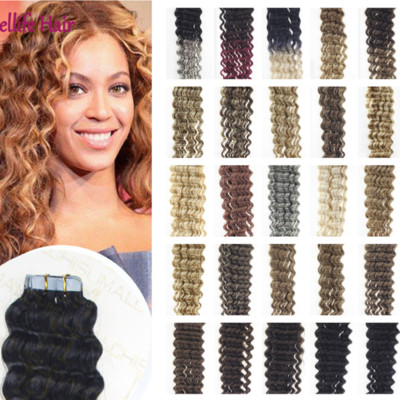 55cm Gelockt Tape In / On Hair Extensions Echthaar Haarverlängerung Tape-Hair