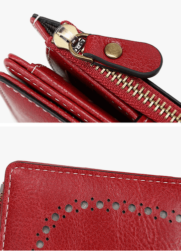 RFID Women's Short Wallet, Oil Wax Leather Coin Purse, Card Holder - Picture 17 of 18