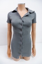 Pretty Little Thing Plt Womens Button Up Mini Dress Size Uk 6 Grey Short Sleeve
