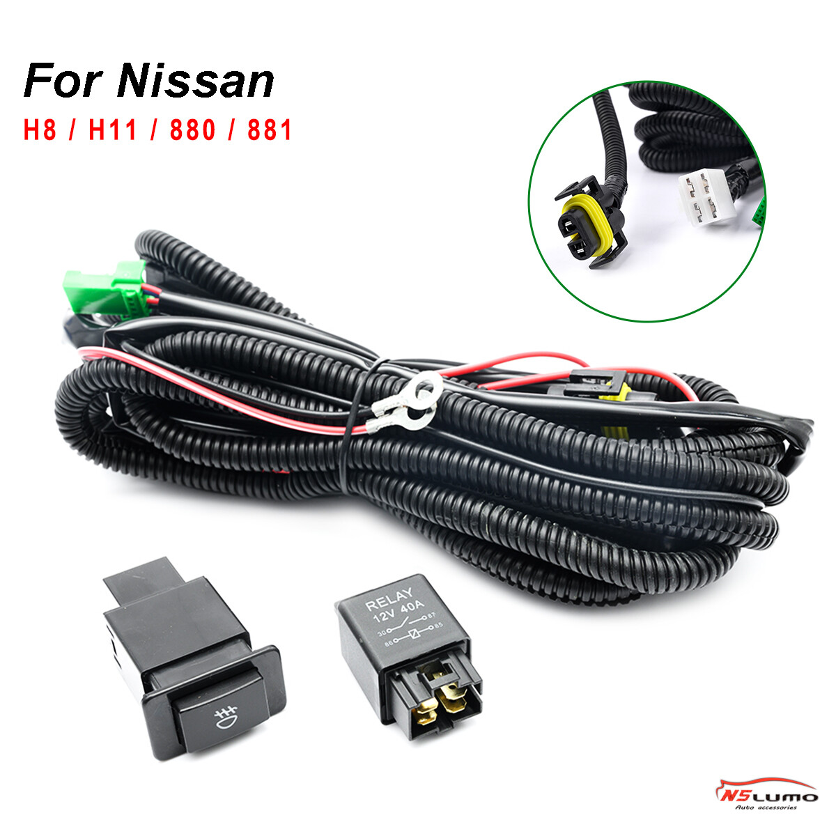 H8 H11 Fog Light Wiring Harness Switch Relay Kit for 1987-2004