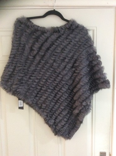 New Jayley Made in Italy Lagenlook Charcoal Grey Fur Knit Poncho-One Size BNWT - Picture 7 of 10