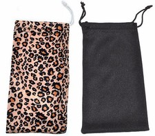 2 BLACK and LEOPARD SUNGLASSES EYEGLASSES SOFT POUCH CARRY BAG CASE 2 PIECES 