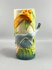 Vintage Takahashi Ceramic 3-D Jungle Elephant Giraffe Flower Bud Vase 6" Tall