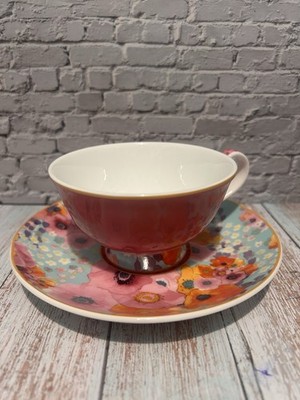 ATEMBERAUBENDE LEBENDIGE MAXWELL & WILLIAMS KASCHMIR ''BLUT'' TASSE & UNTERTASSE (SAMMLERSTÜCK)