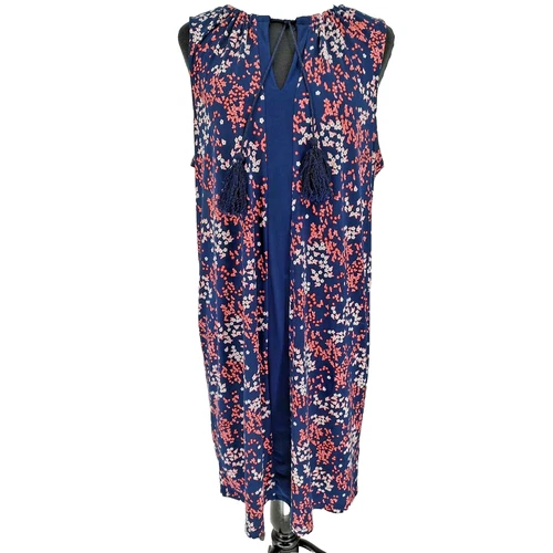 Abito Michael Kors Donna Blu Floreale Cambio Taglia L Elastico Scollo Nappe Relax