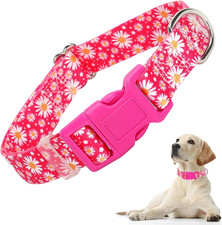 Pink Dog Collars for Small Dogs, Cute Girl Hot Pink Daisy Dog Collar, Adjustable