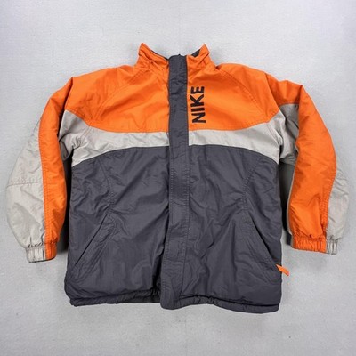 Nike Jacket Boys L 14-16 Orange Gray 3-n-1 Fleece Lined Hooded Winter Reversible