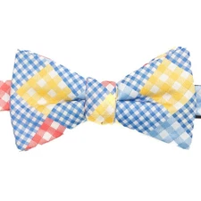 Izod Pre-Tied Adjustable Blue Yellow Pink Gingham Bow Tie Bowtie