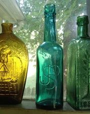 PRETTY TEAL BLUE JSP EMB (JOS.S.PEDERSON) 1890s MEDICINAL MALT TONIC BOTTLE