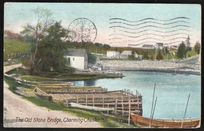 Canada CHESTER Nova Scotia Postcard 1908 Old Stone Bridge