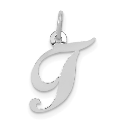 14k White Gold Small Fancy Script Initial Letter T Charm Pendant 0.63 Inch