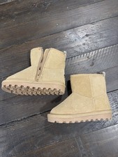 Bearpaw Kids Boots Size 5 Youth Tan Suede Shorty Ankle Zip Winter Shoes