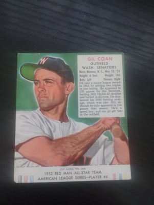 1952 Red Man Tobacco All-Star Team - American League Series Gil Coan #4 Cut Tab