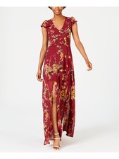 CRYSTAL DOLLS Womens Burgundy Short Sleeve Fit + Flare Dress 1