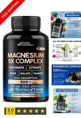 Magnesium Supplement 5 in 1 Complex 500 Mg Glycinate Citrate Malate Taurate Oxid