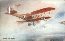 PIONEER AVIATION WWI Figher Planes Crossing the Channel Antique Postcard