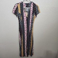 Colorful Forever 21 Short Sleeve Dress long Small Patchwork Polka Dots & Florals