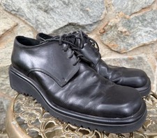 Vintage Italian Leather Box Trot Square Toe Platform Wedge Black Shoes 9.5