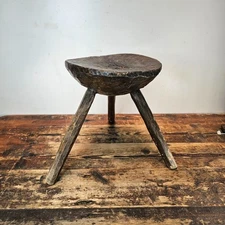 Authentic 18th-19th Century European Primitive Milking Stool / Wabi Sabi 12.75"H