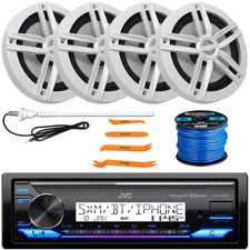 JVC KD-X38MBS Marine USB Stereo Receiver, 4x 6.5" 180W Speakers w/Wire, Antenna