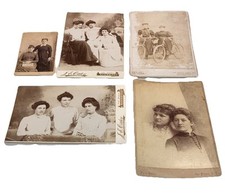 lot of 5 Antique cabinet card photos Victorian sisters ladies bicyles